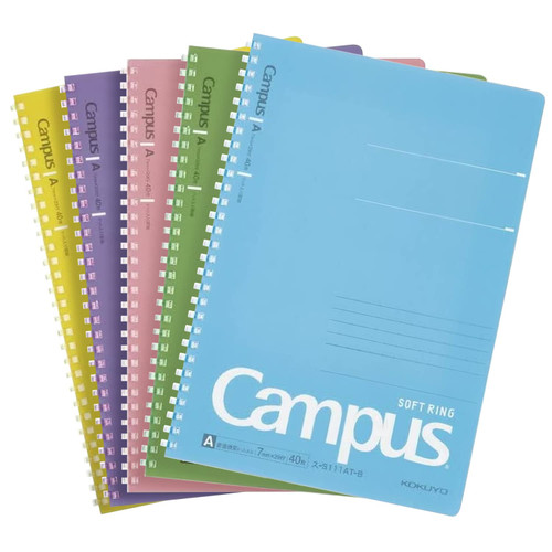 KOKUYO Campus Soft Ring Notebook, Semi-B5, A 7mm Dot Ruled, 29 Lines, 40 Sheets, Set of 5 Colors, Japan Import (SU-S111AT)