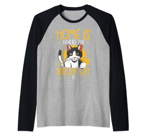 Home Is Where My Indoor Cat Is | Cute Kitten Indoor Cat Raglan Baseball Tee