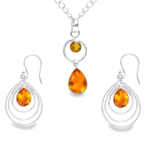 EVERLING JEWELS 925 Sterling Silver Teardrop Pendant Necklace & Dangle Earring Sets for women Citrine Pendant With 18 Inch Silver Chain And Dangle Earring Set EVERLING JEWELS 925 Sterling Silver Teardrop Pendant Necklace & Dangle Earring Sets for women Citrine Pendant With 18 Inch Silver Chain And Dangle Earring Set