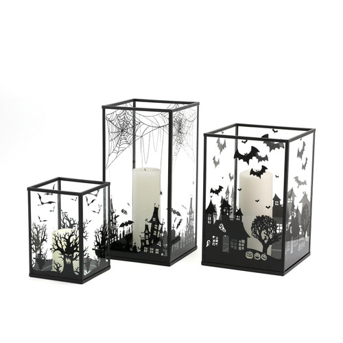 PHOSPHOR Halloween Glass Hurricane Candle Holder Black Decorative Candle Home Decor Lantern for Outdoor or Indoor Halloween Decorative Lantern PHOSPHOR Halloween Glass Hurricane Candle Holder Black Decorative Candle Home Decor Lantern for Outdoor or Indoor Halloween Decorative Lantern
