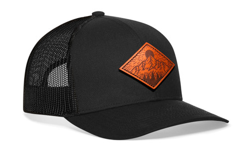 HAKA Leather Diamond Mountains Trees Trucker Hat, Mesh Outdoor Hat for Men & Women, Adjustable Snapback Baseball Cap, Golf Hat (Black) HAKA Leather Diamond Mountains Trees Trucker Hat, Mesh Outdoor Hat for Men & Women, Adjustable Snapback Baseball Cap, Golf Hat (Black)