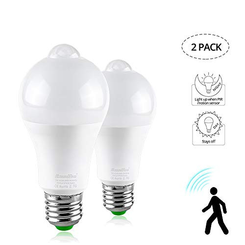 AmmToo LED Motion Sensor Light Bulb 15W E26 Warm White 2700K PIR LED Bulbs 1400LM Auto on/Off for Hallway Porch Garage 2 Pack