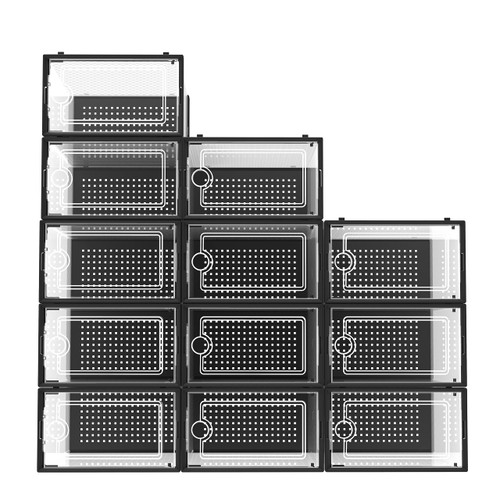 Hrrsaki Large 12 Pack Shoe Storage Organizer Boxes, Foldable Clear Shoe Boxes Stackable, Shoe Organizer for Closet, Plastic Shoe Containers with Lids, Shoe Containers for Entryway, Bedroom, Black