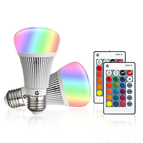 Z RGB LED Bulbs Color Changing Light Bulbs Dimmable 10W E26 Base with Daylight White and Remote Controller A19 Flood Light Bulb 100 Watt Equivalent (2 Pack-A)