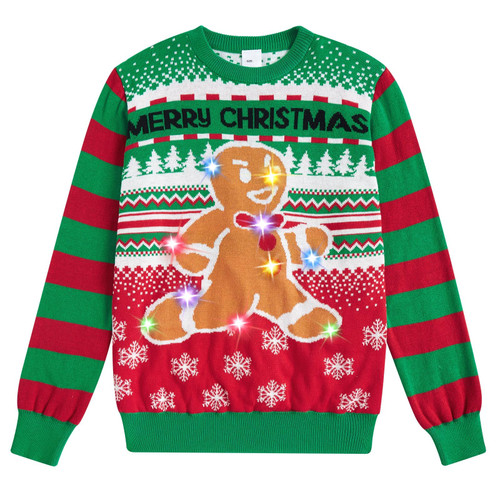 Enlifety 7T 8T Boys Ugly Christmas Sweater Funny LED Light Up Merry Christmas Knit Pullover Long Sleeve Red Green Xmas Sweaters Clothes Gift for Kids Son Grandson 7-8 Years