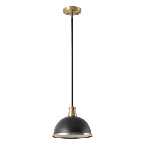 Globe Electric 60474 Beckett 1-Light Pendant, Matte Black, Matte Brass Accents