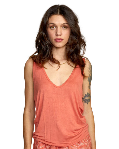 RVCA Women's Knit Top, MayDay Tank/Peach, X-Large