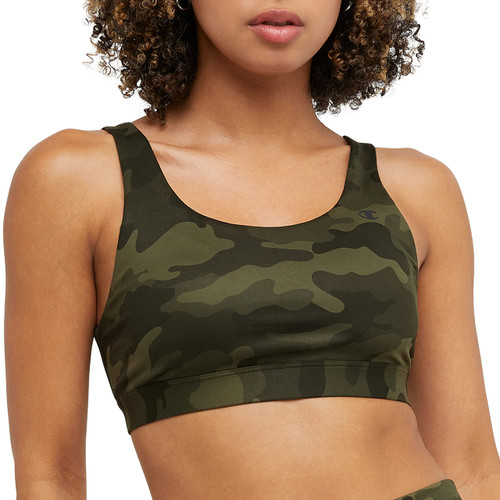 Champion, Soft Touch, Moisture-Wicking, Moderate Support Bra for Women, Sport Camo Ammo Cargo Olive, X-Small