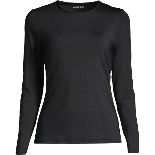 Lands' End Womens Long Sleeve Swim Tee Rash Guard Black Plus 1x