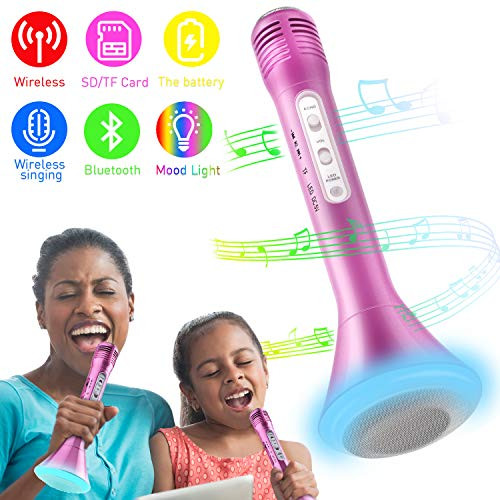 Wireless Karaoke Microphone, Kids Microphone with Bluetooth Speaker, Karaoke Mic Portable Karaoke Player Machine for Girls Boys Home Party Music Singing Playing
