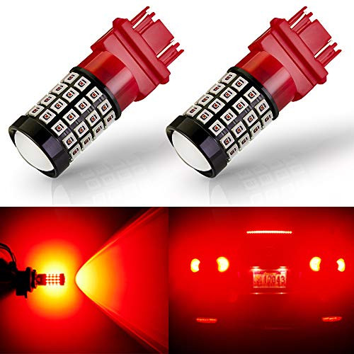 ANTLINE Newest 3157 LED Bulb Red (2 Pack), 9-30V Super Bright 1600 Lumens 3156 3057 3056 4057 4157 52-SMD LED Lamps with Projector for Replacement, Work as Tail Brake Turn Signal Blinker Lights