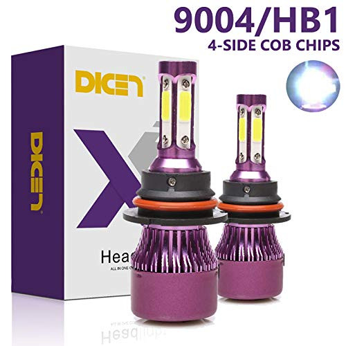 9004 HB1 LED Headlight Bulbs High Low Beam 6000K Bright White 12000lm 4 Side COB Chips Car Headlamp Automotive Conversion Kit (Pack of 2, 2 Year Warranty)