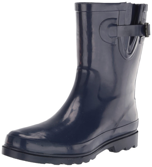 Western Chief Women Solid Mid Height Waterproof Rain Boot, Navy Gloss, 9