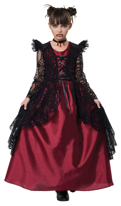 California Costumes, Gothic Lace Vampire, Child Medium,Black/Red