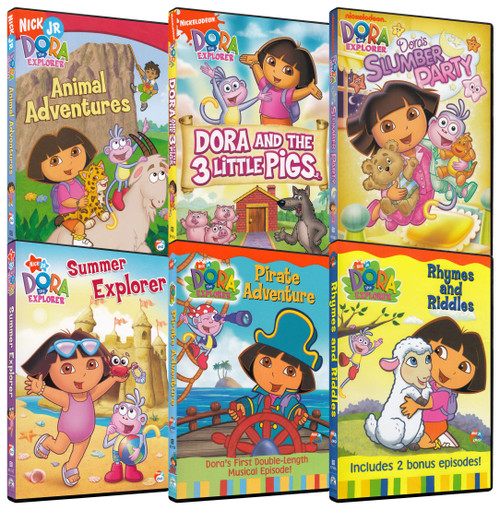 Dora Explorer 6-Pack Collection #1 (Dora Animal Adventures / Dora 3 Little Pigs / Slumber Party / Summer Explorer / Pirate Adventure / Rhymes Riddles)
