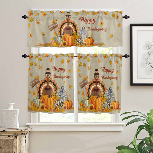 DoremiHome 3pc Kitchen Curtain Tier & Valance Set Fall Maple Leaves Thanksgiving Turkey Pumpkin Rod Pocket Kitchen Curtain Set Short Window Treatment Farm Sunflowers Valance Tiers 36" Length DoremiHome 3pc Kitchen Curtain Tier & Valance Set Fall Maple Leaves Thanksgiving Turkey Pumpkin Rod Pocket Kitchen Curtain Set Short Window Treatment Farm Sunflowers Valance Tiers 36" Length