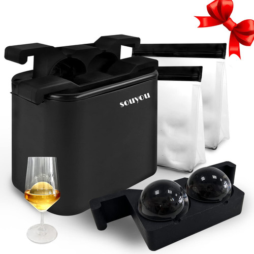 SOUYOU Crystal Clear Ice Ball Maker Mold, 2.4 Inches Sphere Ice Mold for Whiskey, Clear Ice Maker Sphere Mold With 2 Storage Bags, Clear Ice Ball Mold for Cocktails, Bourbon & Other Beverage