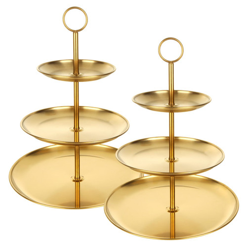 YOUNTHYE 2PCS Gold Cupcake Stand 3 Tiered Dessert Stand Stainless Steel Cupcake Display Stand Party Serving Trays Gold Cake Holder for Holiday Dessert Table Decorations Birthday Wedding