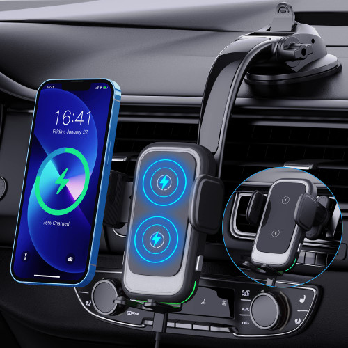 Wireless Car Charger, Tenpoform 15W Qi Fast Charging Double Coil Auto Clamping Phone Mount Air Vent Dashboard Phone Holder for iPhone, Samsung, Google, LG, etc Wireless Car Charger, Tenpoform 15W Qi Fast Charging Double Coil Auto Clamping Phone Mount Air Vent Dashboard Phone Holder for iPhone, Samsung, Google, LG, etc