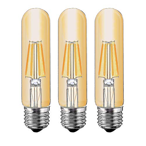 T10 4W Tubular LED Bulb, Dimmable Led Edison Bulb,Led Filament Bulb, T10 Nostalgic Led Bulb, E26 Medium Base, 40 Watt Bulb Equivalent, 2700K Warm White,400LM,Amber Glass Cover, 3-Pack