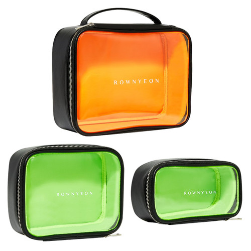 BEGIN MAGIC Clear Travel Bags for Toiletries, 3 Pack, Clear Organizer Bags with Handle, Waterproof PVC Transparent Zipper Pouches, Black, Portable Cosmetics Makeup Case