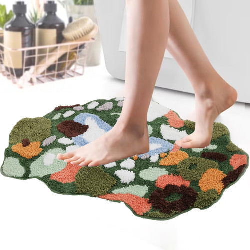 Cute Green Moss Bathroom Rugs Room Aesthetic Decor Floor Mats Shag Rug Non Slip Absorbent Bath Mat Washable Carpet for Bedroom,Bathtub (35.4"x23.6")