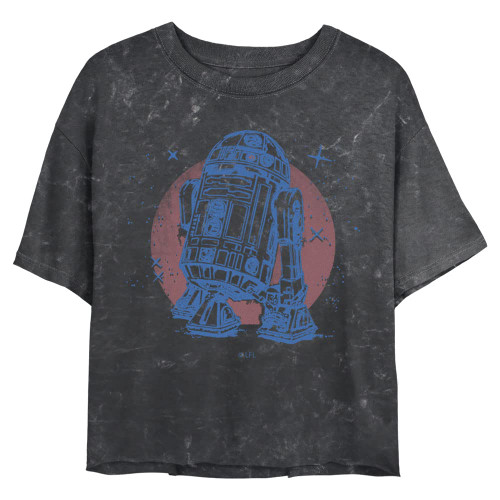 Star Wars Bright R2D2 Women's Mineral Wash Short Sleeve Crop Tee, Black, Large