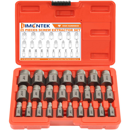 limontek 25Pcs Screw Extractor Set Multi-Spline Easy Out Bolt Extractor Kit, Bolt Remover for Removing Broken Studs Bolts Socket Screws Stripped Fastener Tool