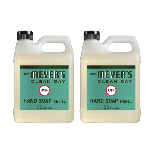 Mrs. Meyer's Clean Day Hand Soap Refill, Made with Essential Oils, Biodegradable Formula, Basil, 33 Fl. Oz (Pack of 2)