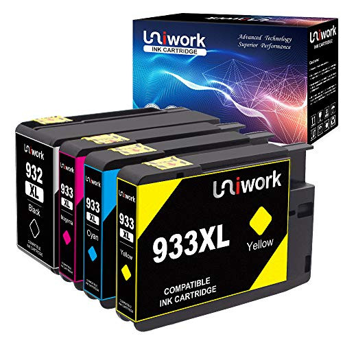 Uniwork 932XL 933XL Compatible Ink Cartridge Replacement for HP 932XL 933XL 932 933 Ink Cartridges use for HP Officejet 6700 7110 7612 6600 6100 7610 Printer (Black, Cyan, Magenta, Yellow)