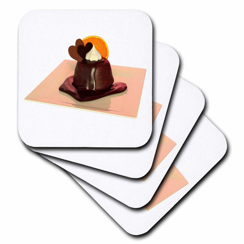 3dRose Chocolate Cake with Chocolate Sauce Topped with Whipped Cream and... - Coasters (cst-370659-1)