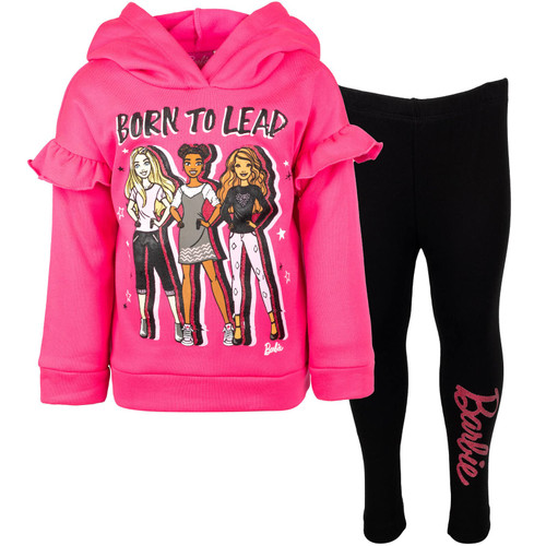 Barbie Big Girls Pullover Fleece Hoodie and Leggings Outfit Set Black 14-16