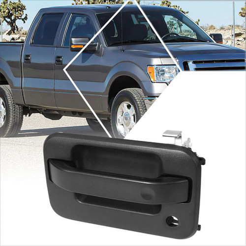 PM PERFORMOTOR Front Left Driver Side Outer Door Handle w/Keyhole Compatible with 04-14 Ford F150 Lobo,Textured Black