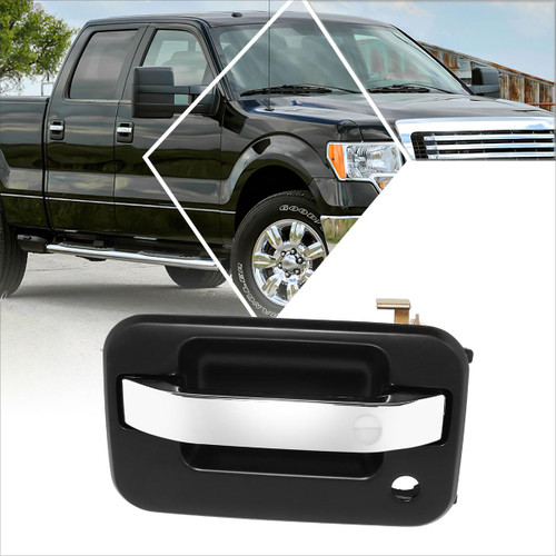 PM PERFORMOTOR Front Left Side Door Pull Handle w/Keyhole Compatible with 04-14 Ford F150 Lobo Lincoln Mark LT,Primered Black/Chrome