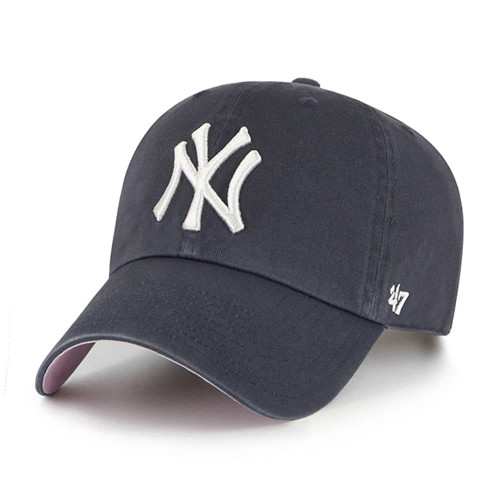 '47 New York Yankees Ballpark Clean Up Dad Hat Baseball Cap - Vintage Navy/Pink Bottom
