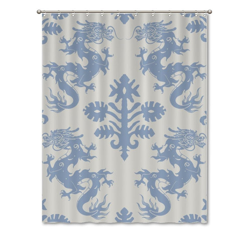 Yinrune Blue and Beige Shower Curtains for Bathroom Regalia Loong Chinoiserie Asian Inspired Bathroom Shower Curtain Modern Shower Curtain 72x90in Polyester Fabric Bath Curtains Set with Hooks