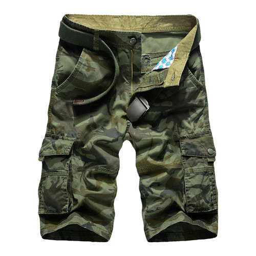Mens Casual Camo Cargo Shorts Lightweight Multi Pocket Camouflage Shorts Loose Fit Cotton Military Short Pants (Green,32)