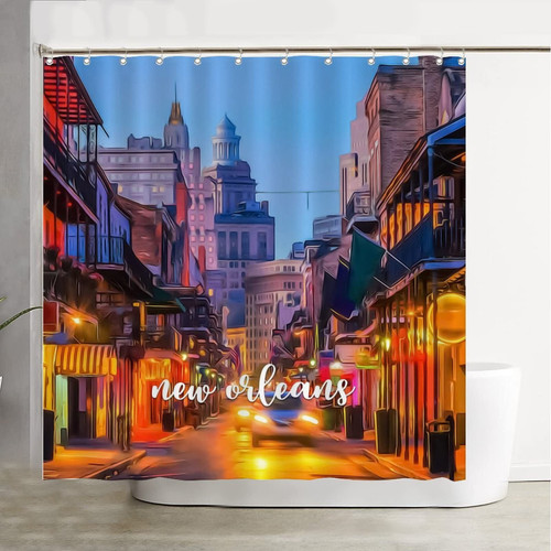 COVOME New Orleans Cityscape Modern Shower Curtains, City Skyscrapers and Skyline Shower Curtains Home Bathroom Bathtubs Decor 72 Inch Easy Care Fabric with 12 Plastic Hooks