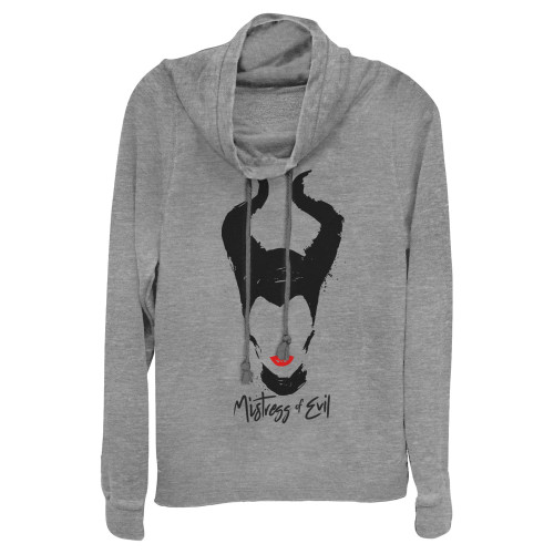 Fifth Sun Disney Maleficent Red Lips Women's Cowl Neck Long Sleeve Knit Top, Gray Heather, Small