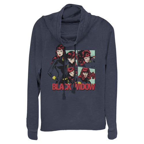 Marvel Classic Black Widow Lockup Women's Cowl Neck Long Sleeve Knit Top, Navy Blue, Medium