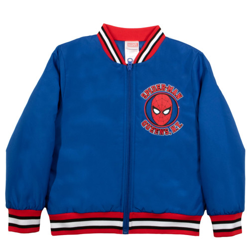 Marvel Spider-Man Queens NY Boys Bomber Jacket, Zip-Up Varsity Jacket for Kids and Toddlers (Size 5-6, Blue)