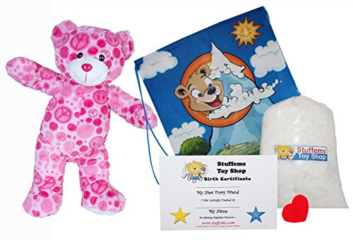 Harmony the Pink Peace Bear 16" Make Your Own Stuffed Animal- No Sew - Kit with Cute Backpack!