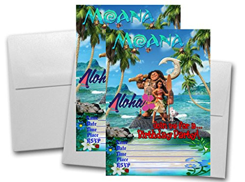 12 Moana Birthday Invitation Cards (12 White Envelops Included) #1