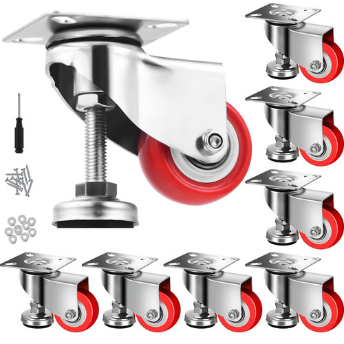 BBTO 8 Pcs 2" Leveling Plate Caster Wheels Adjustable Leveling Caster Heavy Duty Swivel Casters Anti Vibration Silent Leveling Feet Wheels for Workbench Machine Equipment Furniture, Capacity 240 Lbs