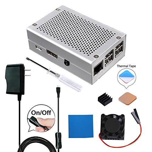 GeeekPi Raspberry Pi 3 B+ Case Aluminum Case Silver Metal Case Enclosure with Raspberry Pi Heatsink Fan 5V 2.5A US Power Supply for Raspberry Pi 3 B+ & Raspberry Pi 3/2 Model B