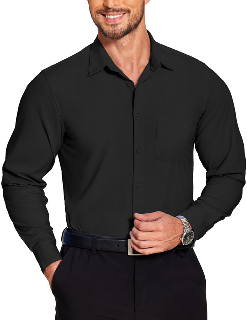 COOFANDY Men's Long Sleeve Button Down Dress Shirts Wrinkle Free Regular Fit Formal Shirt Black