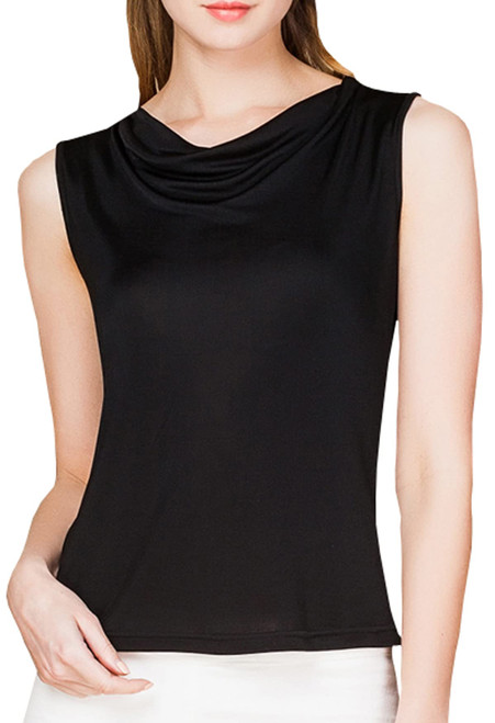 MOROUTLINE Womens Mulberry Silk Tank Top/Sleeveless Cowl Neck Pure Silk Blouse Tops|Summer Real Silk Tank T-Shirt Black X-Large