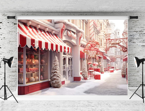 Kate 7x5ft Christmas Backdrop for Photography Red Street Store Christmas Tree Photography Background Photo Studio Props