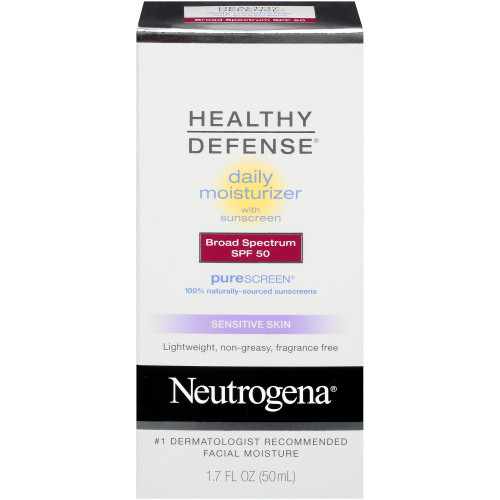 Neutrogena Healthy Defense Daily Moisturizer for Sensitive Skin with SPF 50, Mineral Sunscreen with Zinc Dioxide & Titanium Dioxide, Oil-Free & Fragrance-Free, 1.7 fl. oz Neutrogena Healthy Defense Daily Moisturizer for Sensitive Skin with SPF 50, Mineral Sunscreen with Zinc Dioxide & Titanium Dioxide, Oil-Free & Fragrance-Free, 1.7 fl. oz