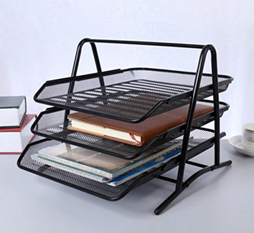 Caveen 3 Tiers Letter Trays Desk Organizer Black Mesh Paper Storage Document Organizer
